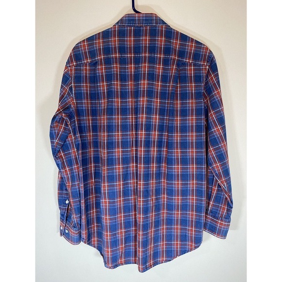 J. McLaughlin Blue‎ Red Cotton Plaid Button Up Shirt Casual Long Sleeve MEDIUM - Picture 4 of 5